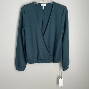New Leith Nordstrom Teal Long Sleeve Surplice Top
